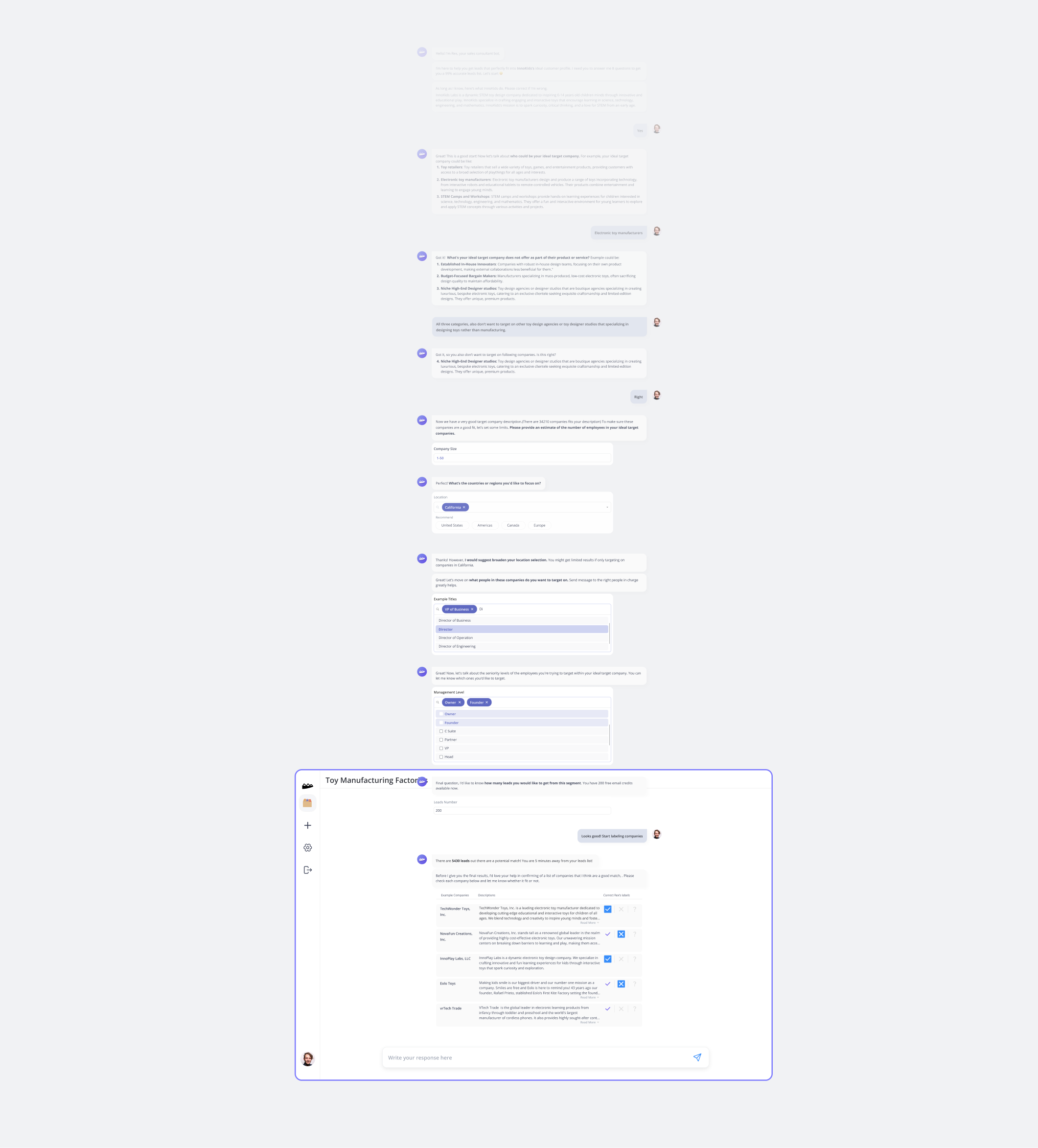 Before — a long back-and-forth chat history before any results appear